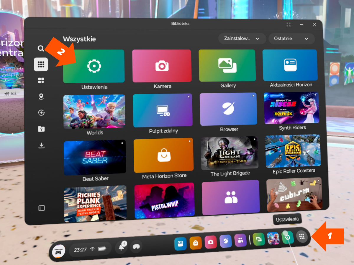VR USTAWIENIA Wynajem gogle VR Kraków